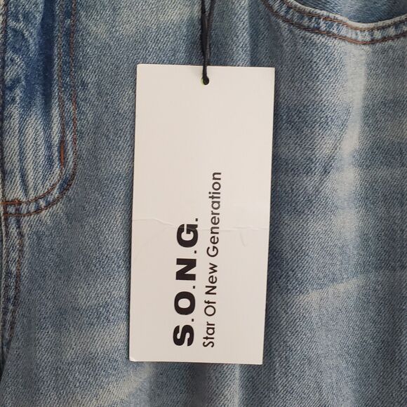 SONG Low Rise Slouchy Street Cargo Jean Blue Light Wash Denim Wide Leg NEW - Picture 4 of 14